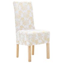 6 pcs Straight Chair Covers Stretch White with Golden Print