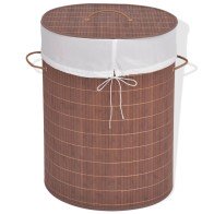 Bamboo Laundry Bin Round Brown