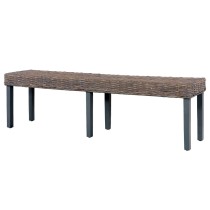 Bench 160 cm Black Natural Kubu Rattan and Solid Mango Wood