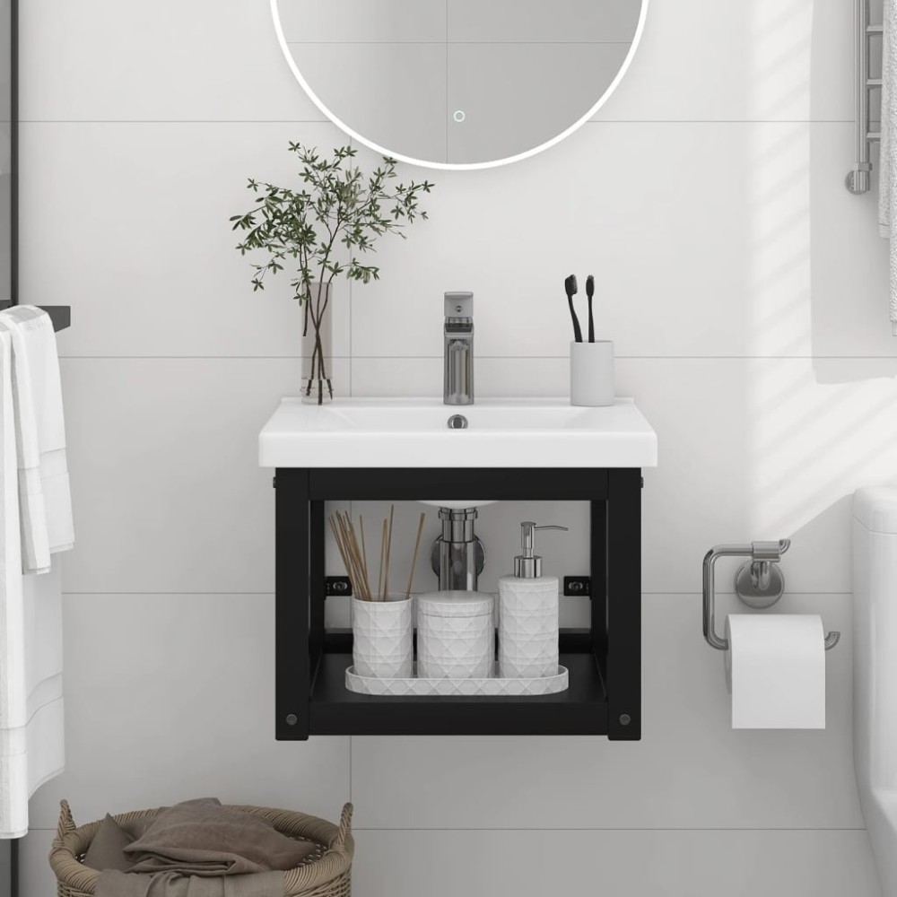 Wall-mounted Bathroom Washbasin Frame Black 59x38x31 cm Iron