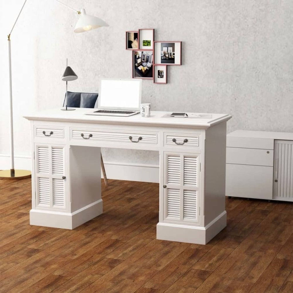 Double Pedestal Desk White 140x48x80 cm