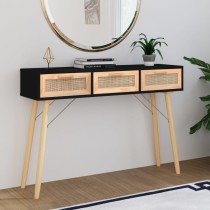 Console Table White 105x30x75 cm Solid Wood Pine&Natural Rattan