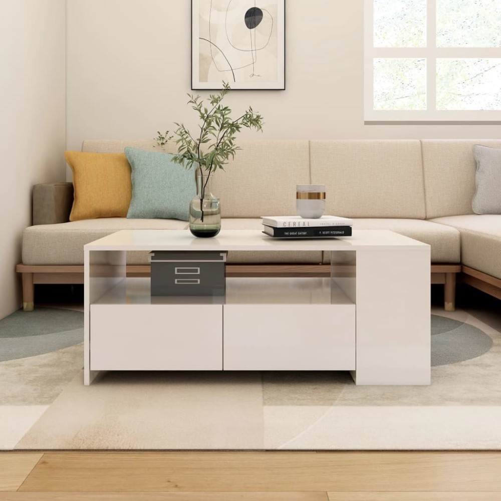 Coffee Table White and Sonoma Oak 102x55x42 cm Engineered Wood