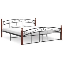 Bed Frame Black Metal and Solid Oak Wood 100x200 cm