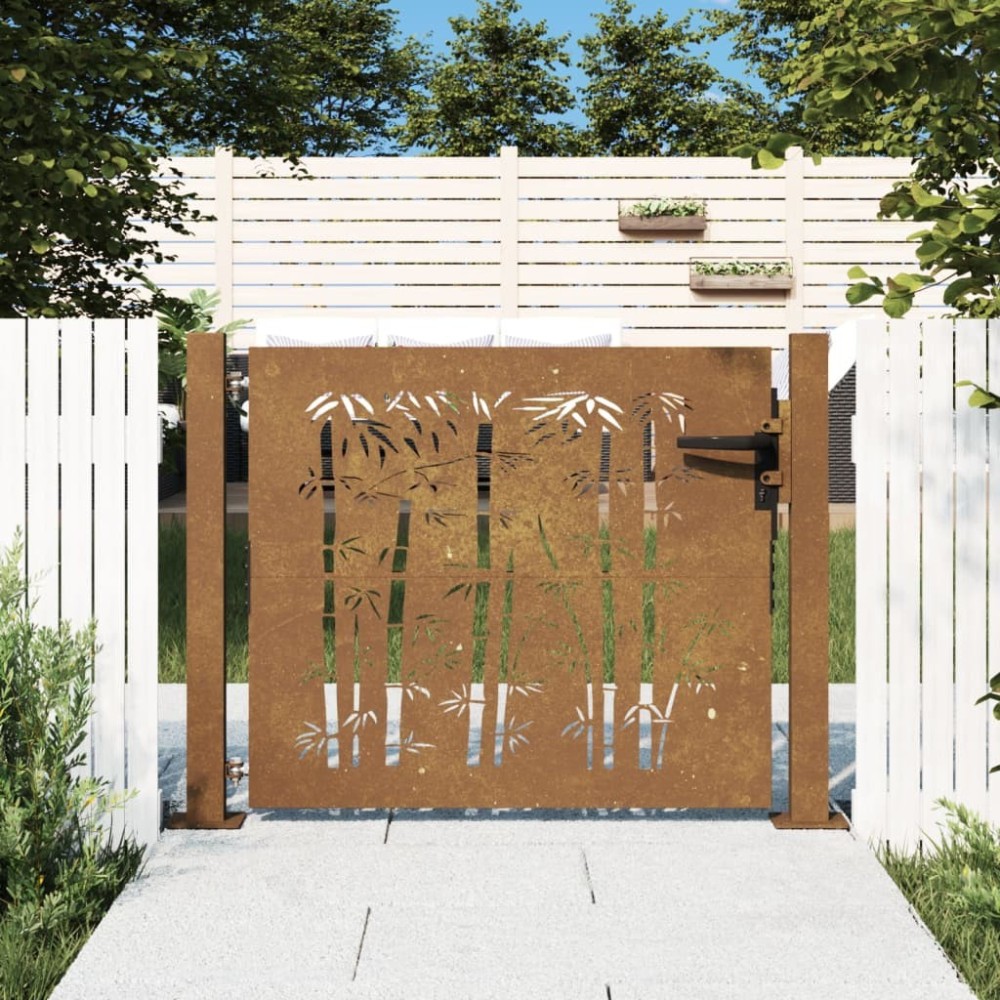 Garden Gate 105x205 cm Corten Steel Bamboo Design