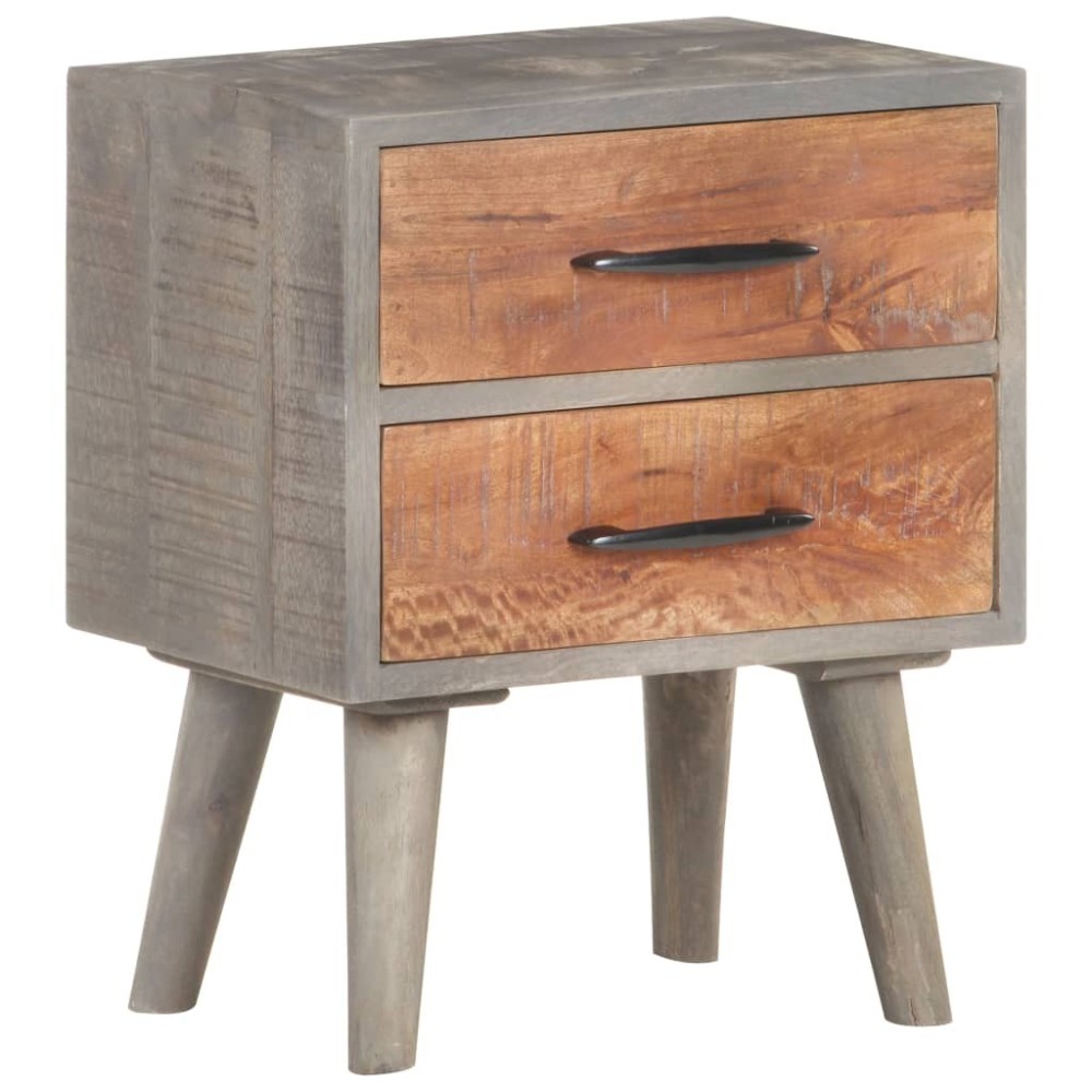 Nachttisch Grau 40x30x50 cm Raues Mango-Massivholz