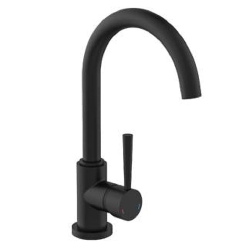 SCH TTE Sink Mixer with High Round Spout CORNWALL Low Pressure Black Matt