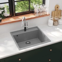 Küchenspüle mit Überlauf Schwarz Granit