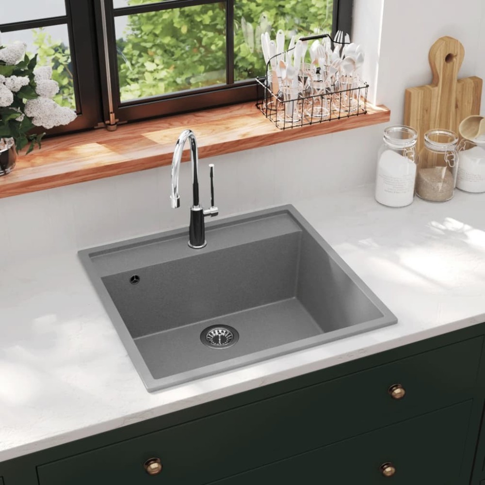 Küchenspüle mit Überlauf Schwarz Granit