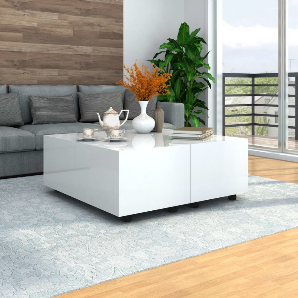 Coffee Table High Gloss White 60x60x35 cm Engineered Wood