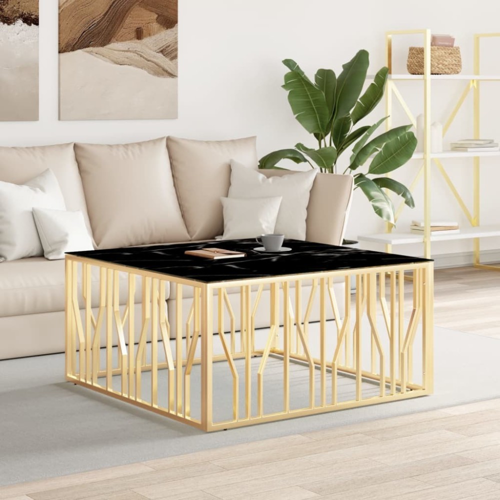 Coffee Table Gold Stainless Steel and Solid Wood Reclaimed