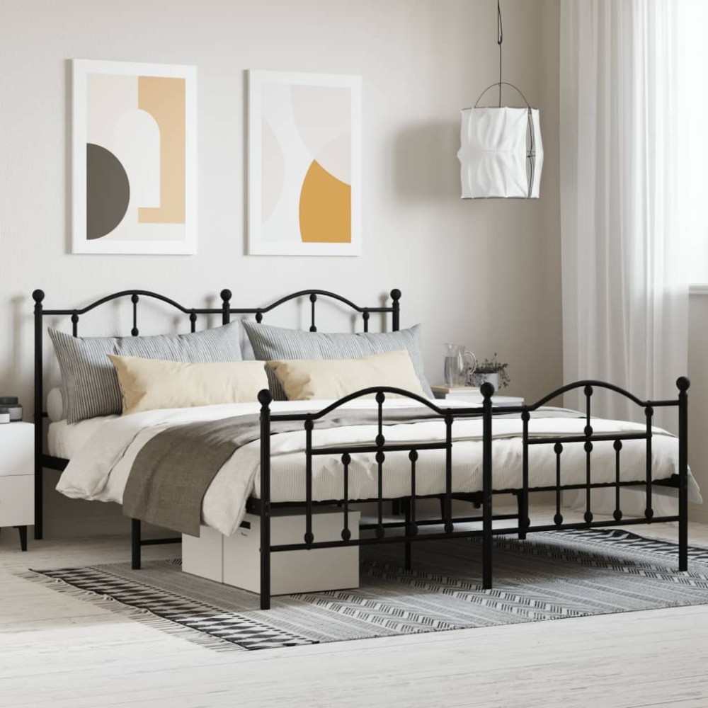 Metal Bed Frame with Headboard and Footboard White 150x200 cm King Size