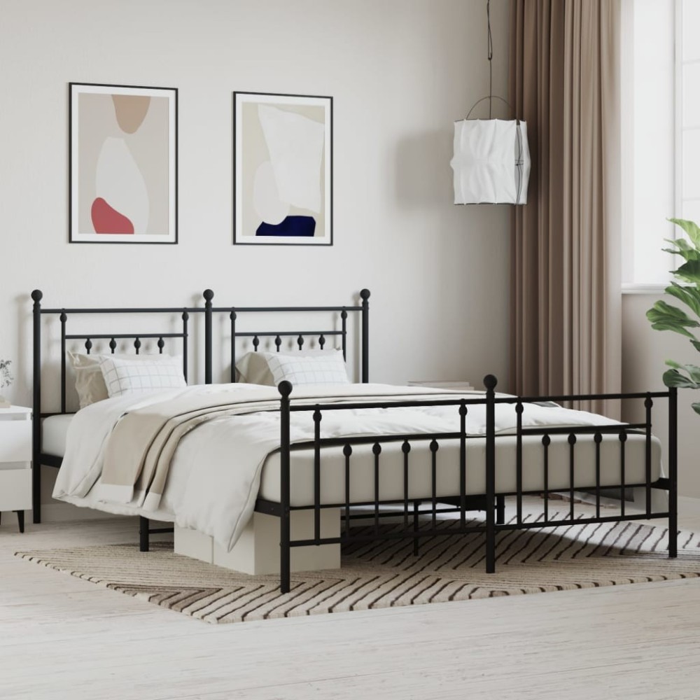 Metal Bed Frame with Headboard White 150x200 cm King Size