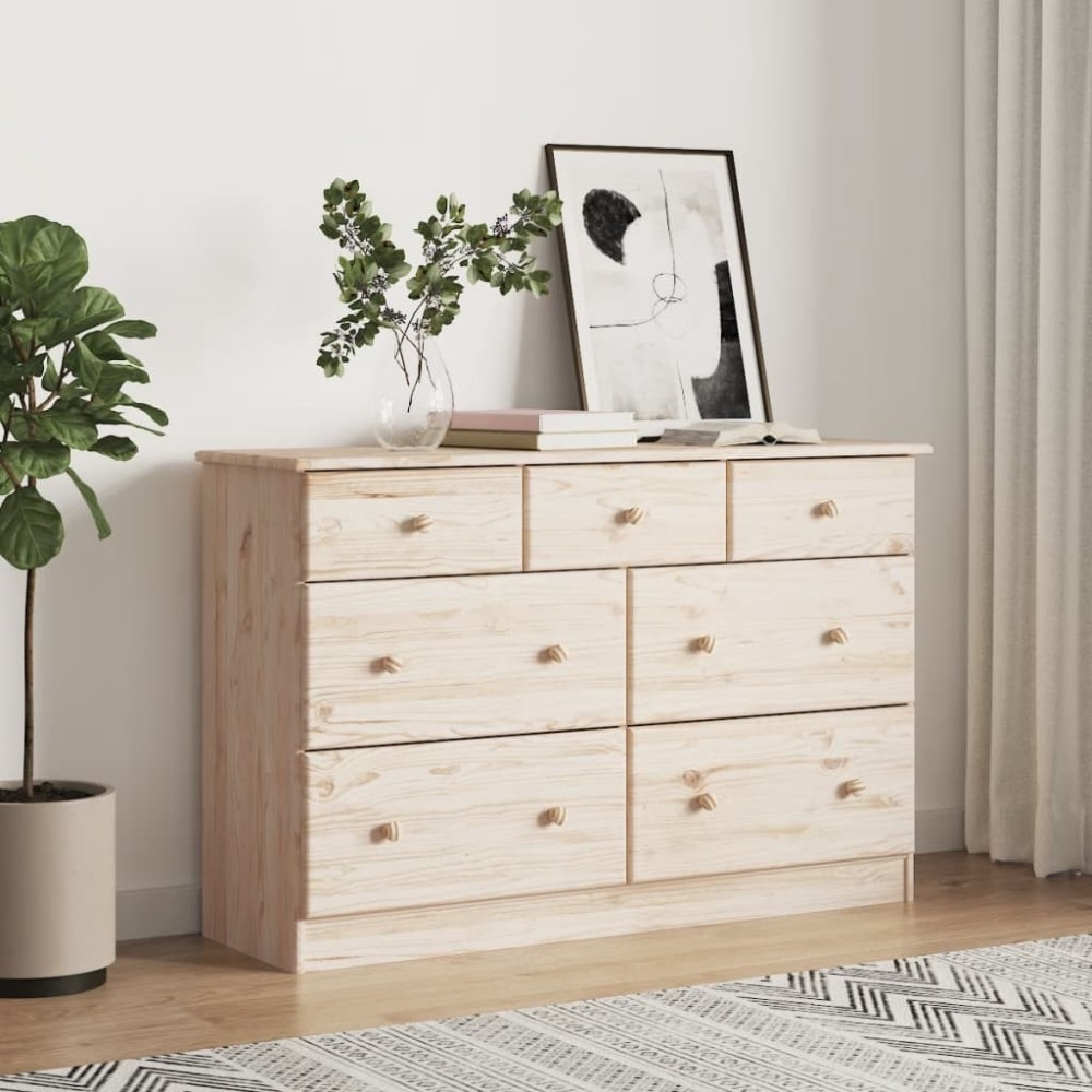 Chest of Drawers ALTA White 112x35x73 cm Solid Wood Pine