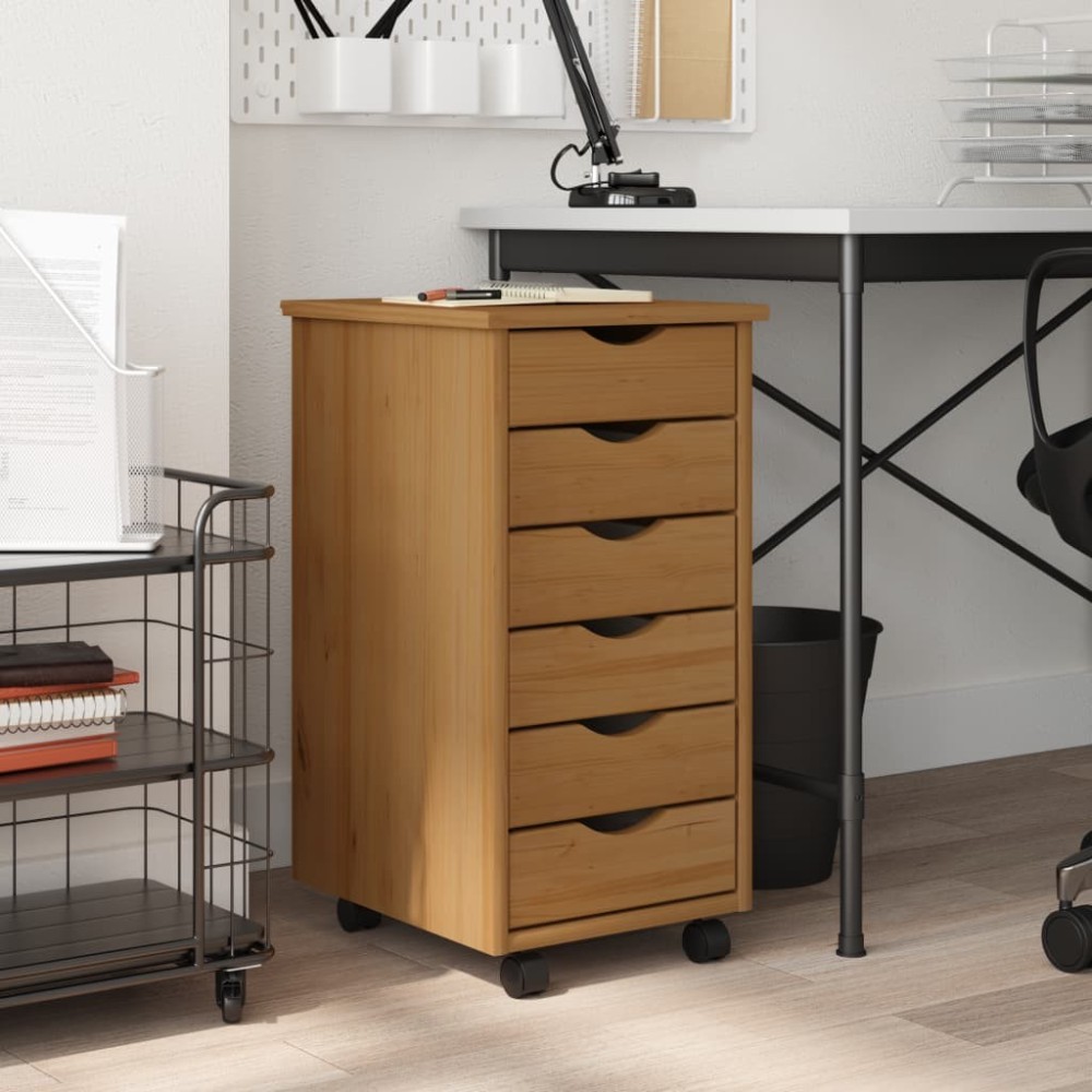 Rolling Cabinet with Drawers MOSS White Solid Wood Pine