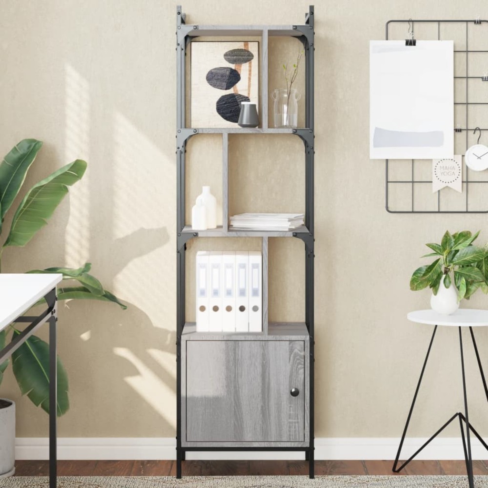 Bookcase with Doors Grey Sonoma 76.5x30x154.5 cm Engineered Wood