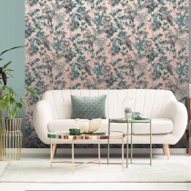 DUTCH WALLCOVERINGS Tapete Blatt- und Vogel-Motiv Grün und Rosa