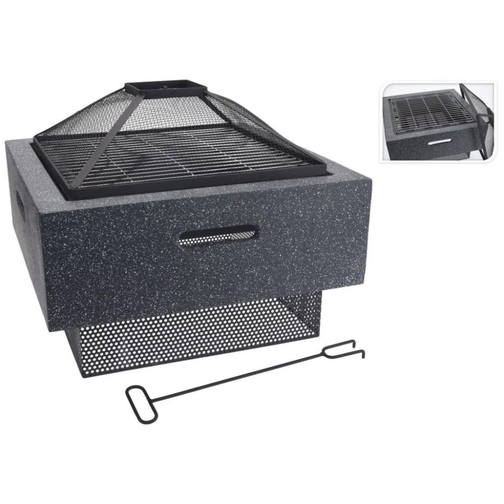 ProGarden Fire Bowl with BBQ Rack Square Dark Grey 52.5x52.5x18.5 cm