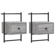 Bedside Cabinets Wall-mounted 2 pcs Smoked Oak 35x30x51 cm Engineered Wood