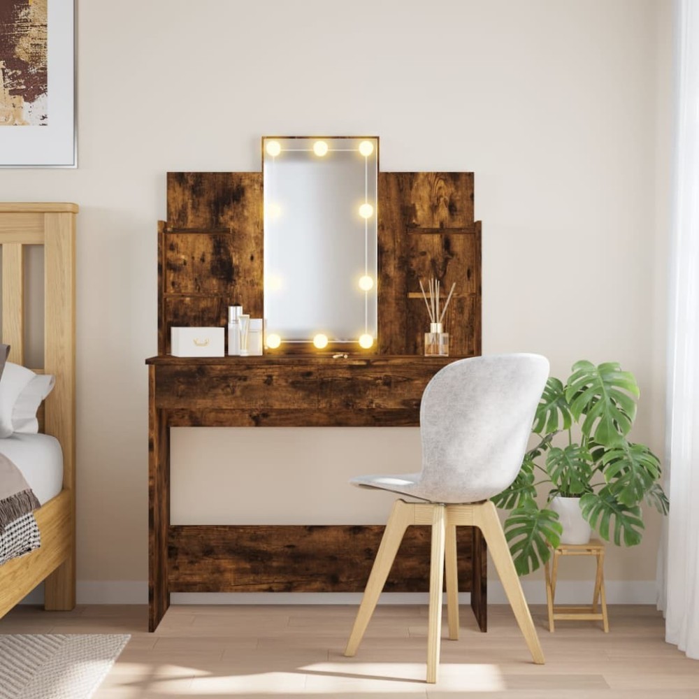 Dressing Table with LED Lights White 96x40x142 cm