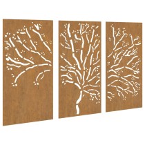 Garden Wall Decorations 3 pcs 105x55 cm Corten Steel Tree Design