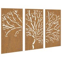 Garden Wall Decorations 3 pcs 105x55 cm Corten Steel Tree Design