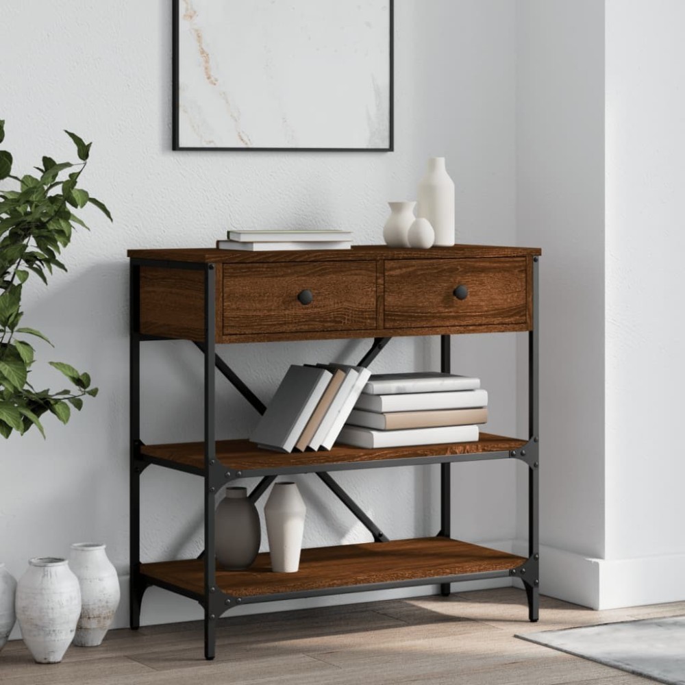 Console Table with Drawers and Shelves Black Engineered Wood