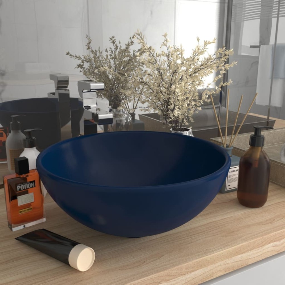 Luxury Bathroom Basin Round Matt Dark Green 32.5x14 cm Ceramic