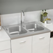 Doppelspüle Silbern 800x500x155 mm Edelstahl