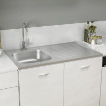 Kitchen Sink with Drainer Set Silver 1000x500x155 mm Stainless Steel