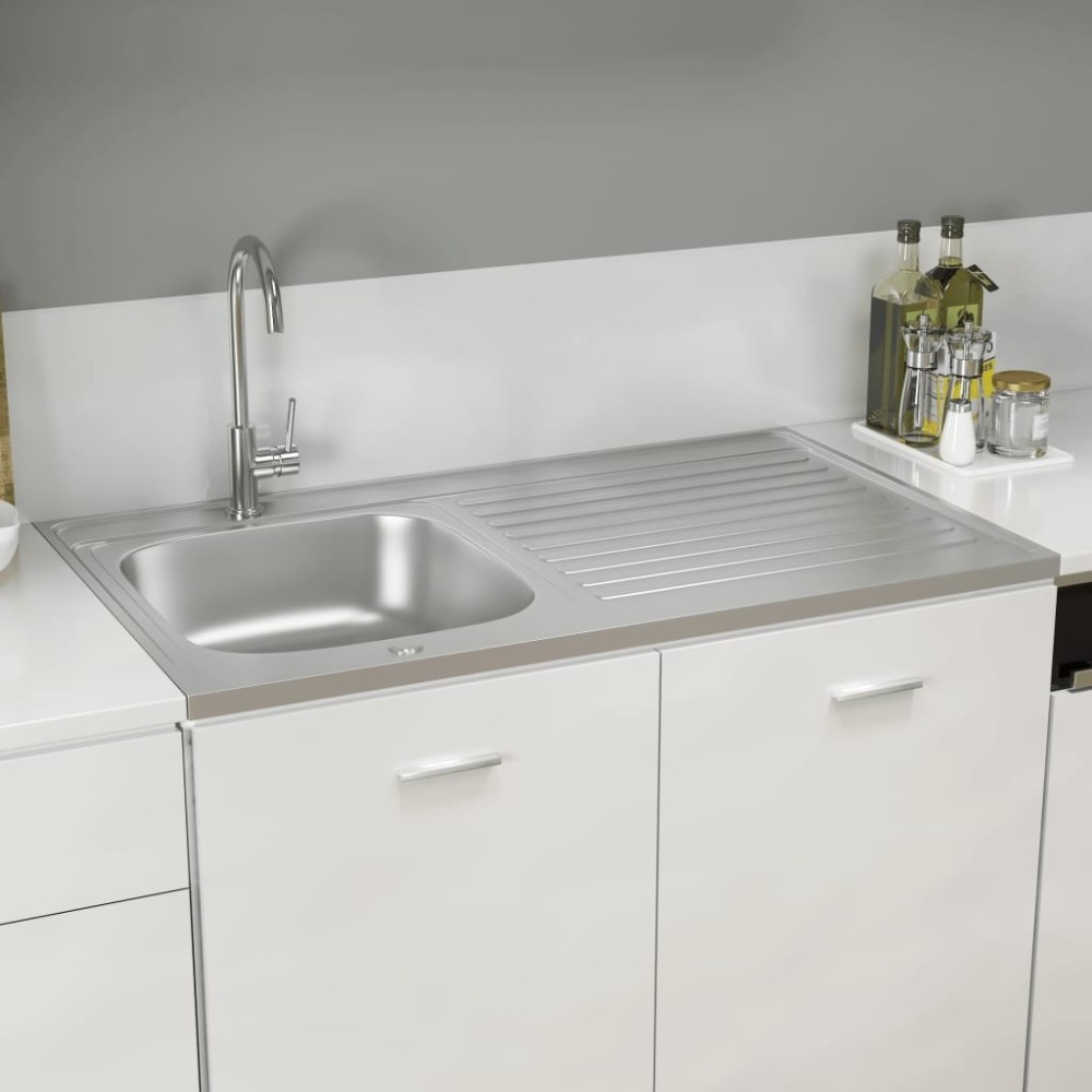 Kitchen Sink with Drainer Set Silver 1000x500x155 mm Stainless Steel