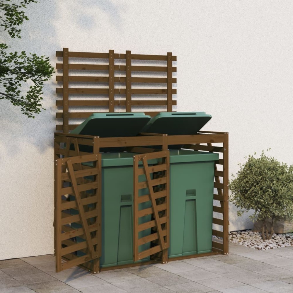 Mülltonnenbox für 2 Tonnen Schwarz Massivholz Kiefer