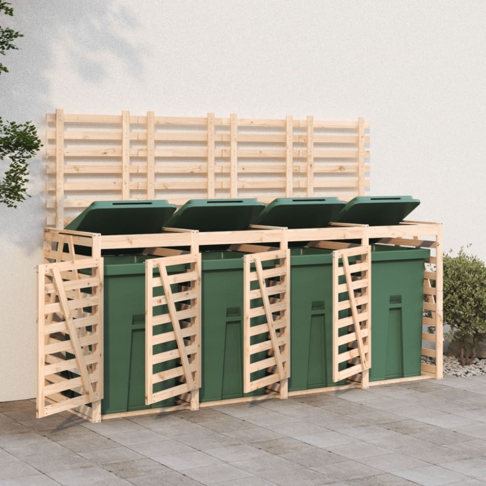 Quadruple Wheelie Bin Storage Black Solid Wood Pine