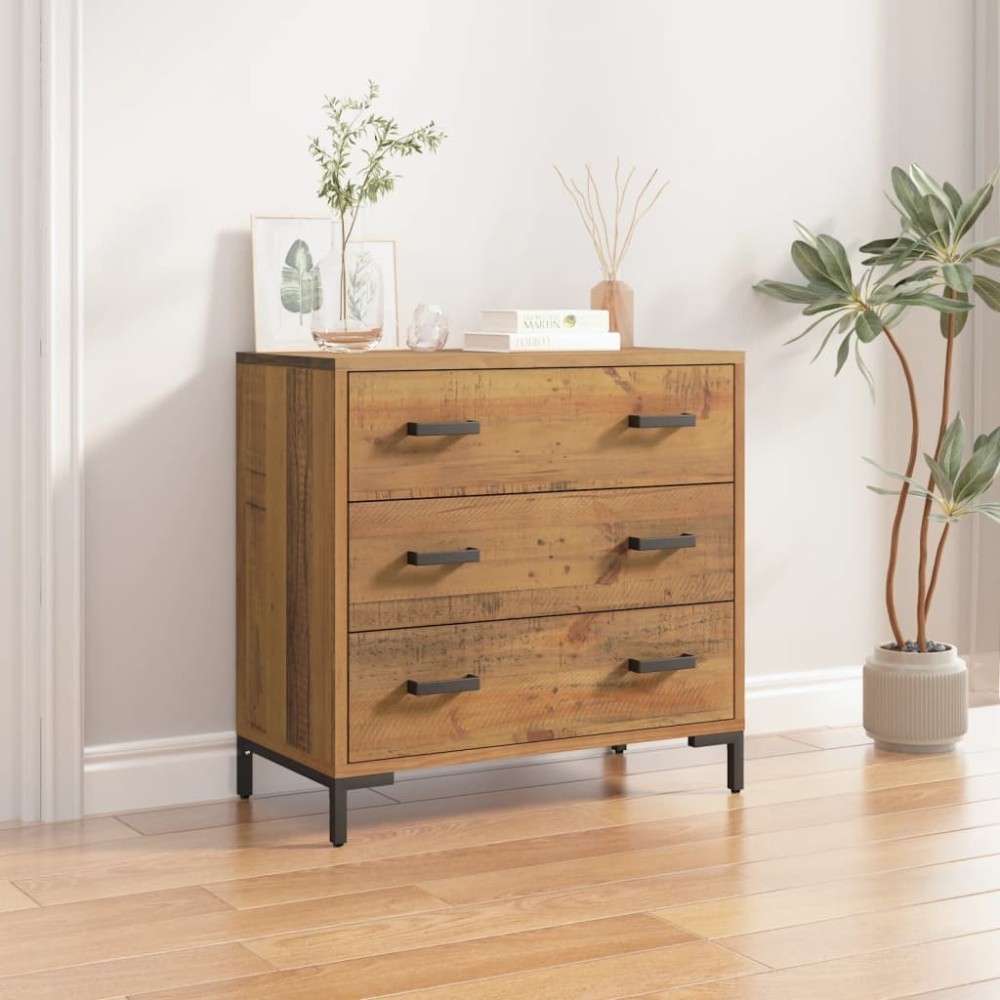 Chest of Drawers Black 75x35x70 cm Solid Pinewood