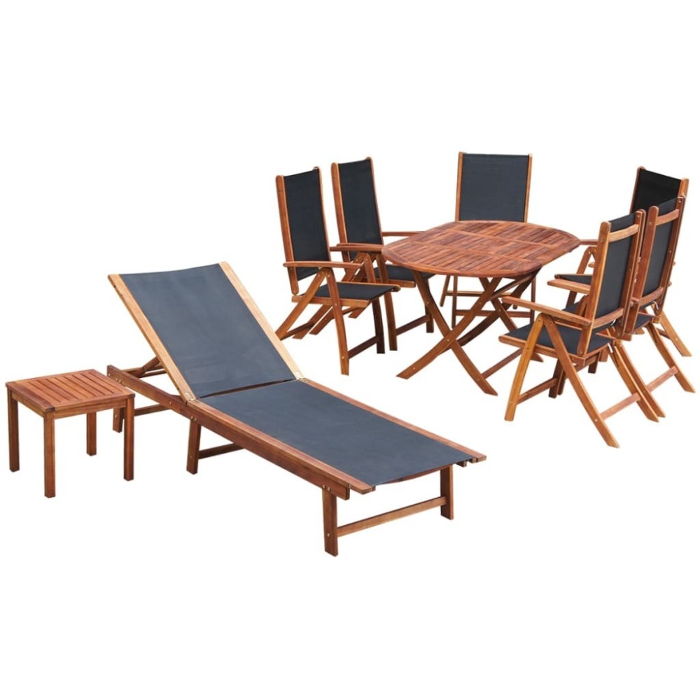 9 Piece Outdoor Dining Set with Cushions Solid Acacia Wood