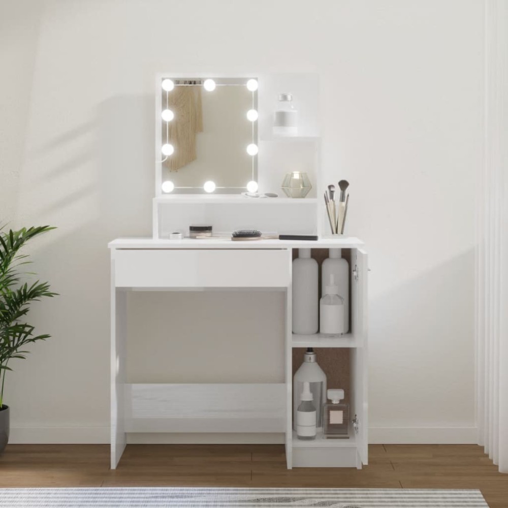 Dressing Table with LED Black 86.5x35x136 cm