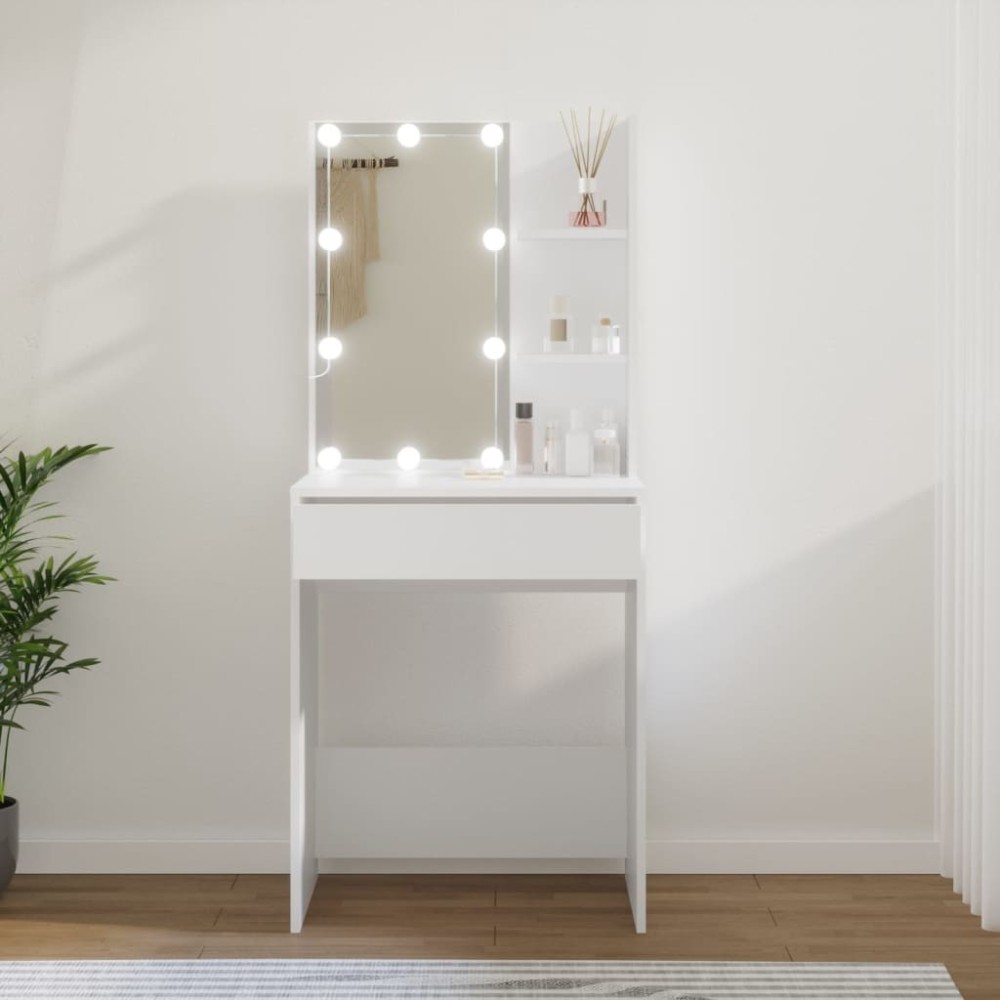 Dressing Table with LED Brown Oak 60x40x140 cm