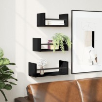 3 Piece Wall Shelf Set with Bars Brown Oak Engineered wood