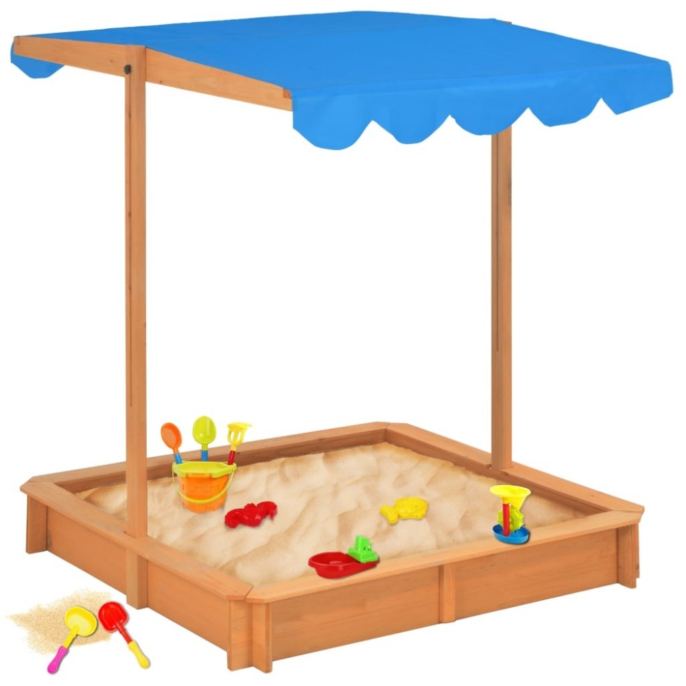 Sandkasten mit Verstellbarem Dach Tannenholz Blau UV50