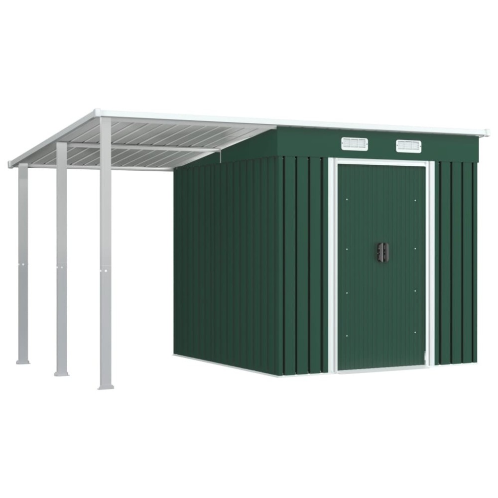 Garden Shed with Extended Roof Green 346x236x181 cm Steel