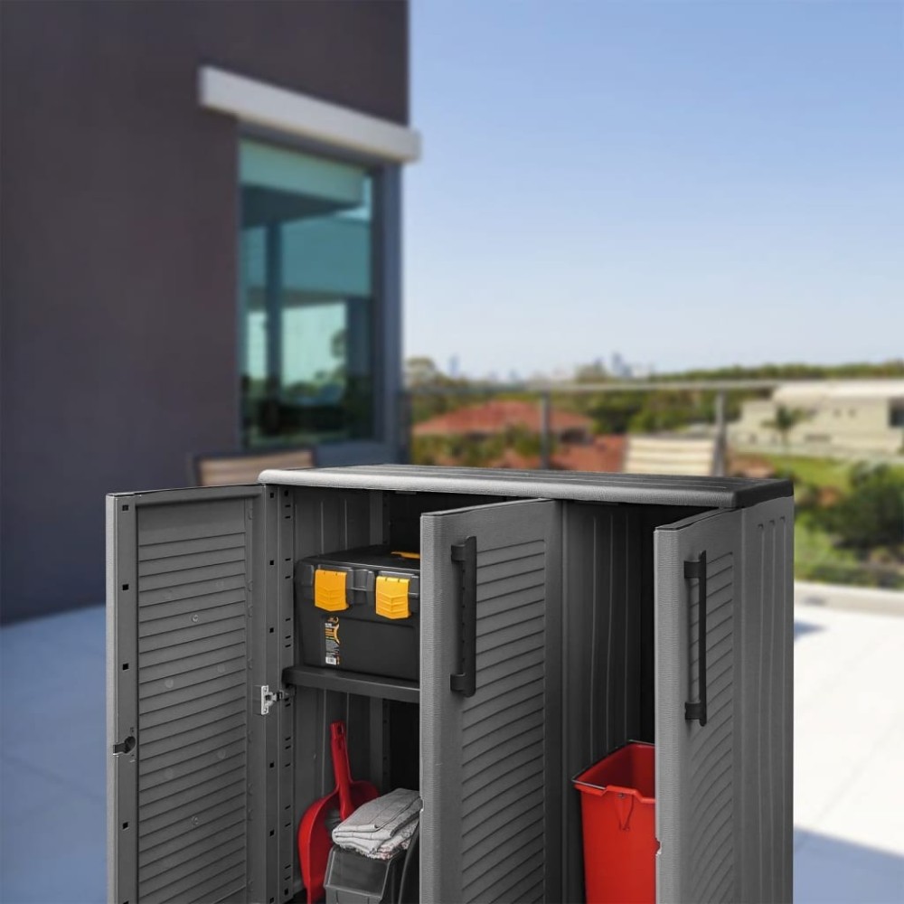 Garden Storage Cabinet Grey and Black 102x37x84 cm PP