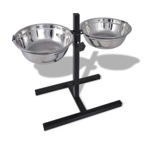 Adjustable Double Diner Pet Dog Feeding Stand & 2 x 2.6L Stainless Steel Bowls