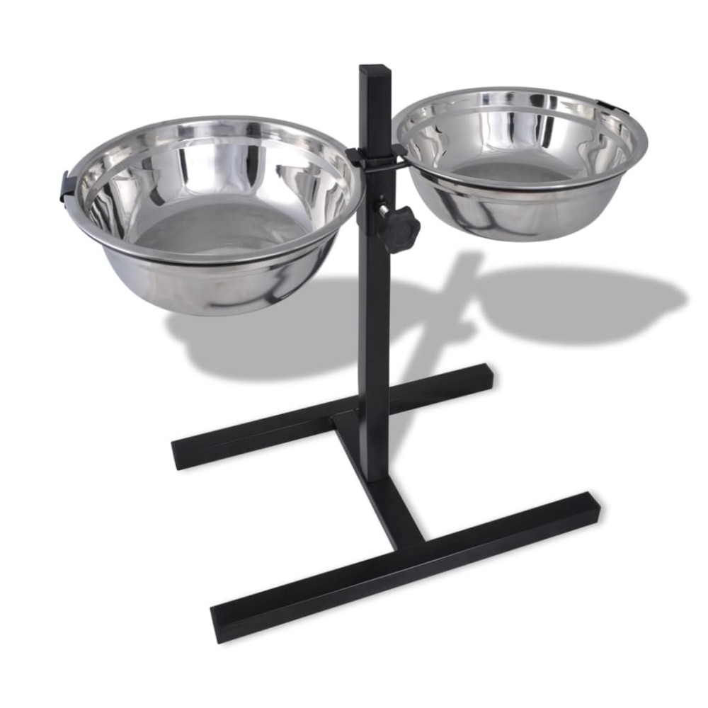 Adjustable Double Diner Pet Dog Feeding Stand & 2 x 2.6L Stainless Steel Bowls