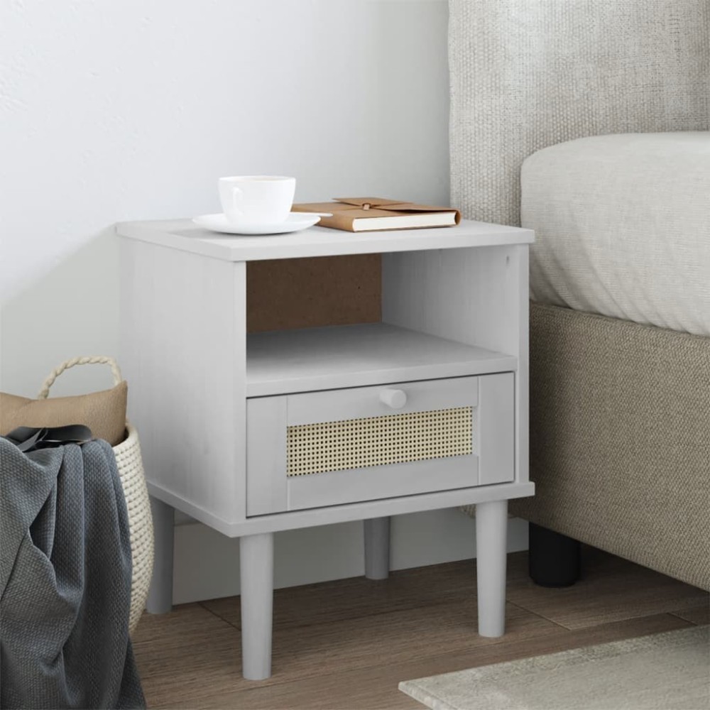 Bedside Cabinet SENJA Rattan Look Black 40x35x48 cm Solid Wood Pine