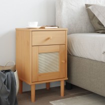 Bedside Cabinet SENJA Rattan Look White 40x35x65 cm Solid Wood Pine