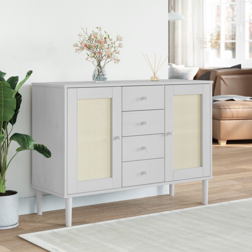 Sideboard SENJA Rattan-Optik Braun 112x40x80 cm Kiefernholz