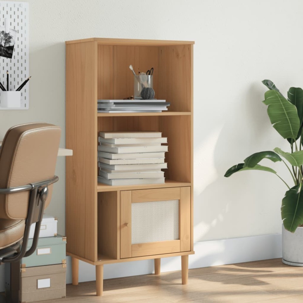 Bookcase SENJA Rattan Look Black 60x35x130 cm Solid Wood Pine