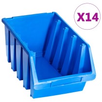 Stacking Storage Bins 14 pcs Blue Plastic