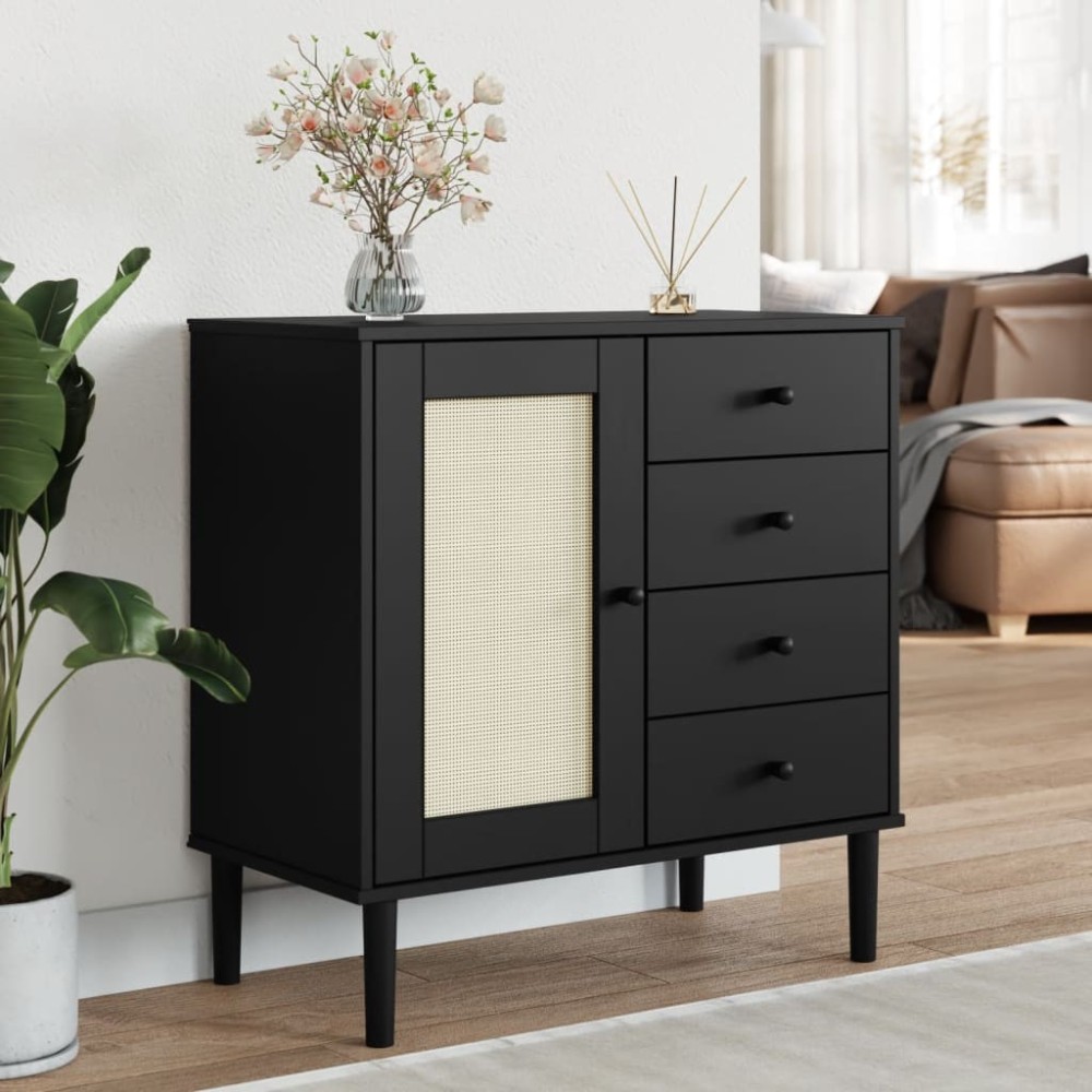 Sideboard SENJA Rattan Look Brown 80x40x80 cm Solid Wood Pine