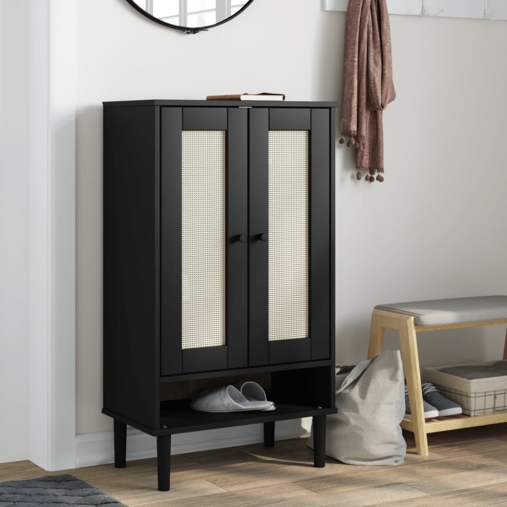 Shoe Cabinet SENJA Rattan Look Brown 59.5x35x107 cm Solid Wood